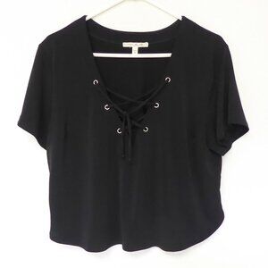 Express one eleven black cropped lace up crop top size large